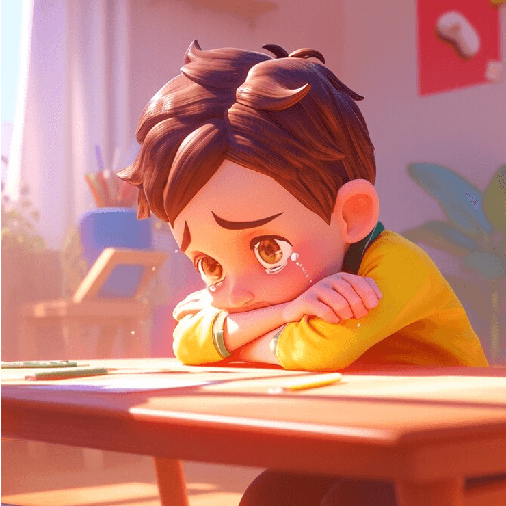 Sad Image Status - Boy at Desk with Head Bowed