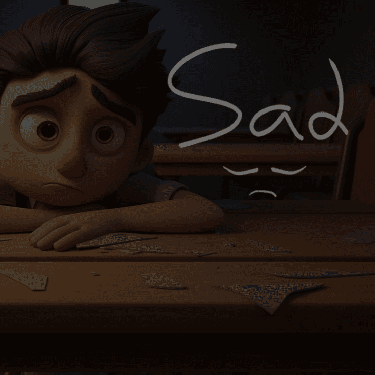 Sad Image Status - Cartoon Boy Sitting at Desk