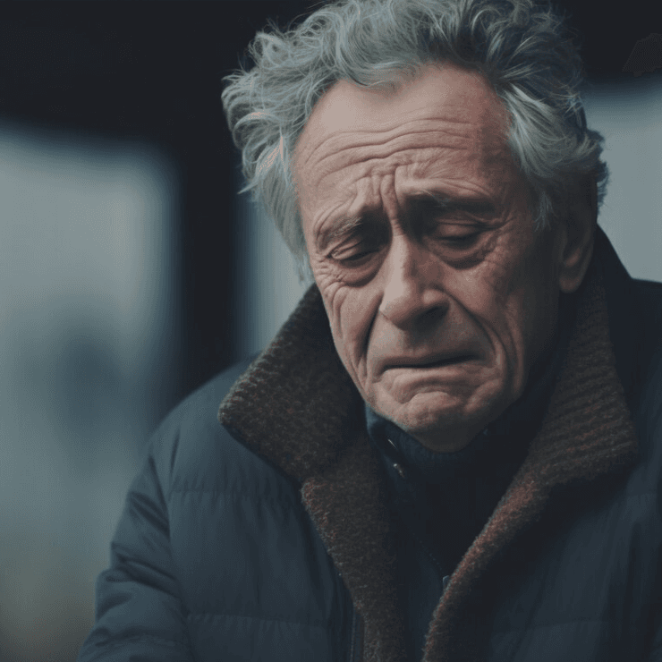 Sad Image Status - Older Man on Bench with Tears